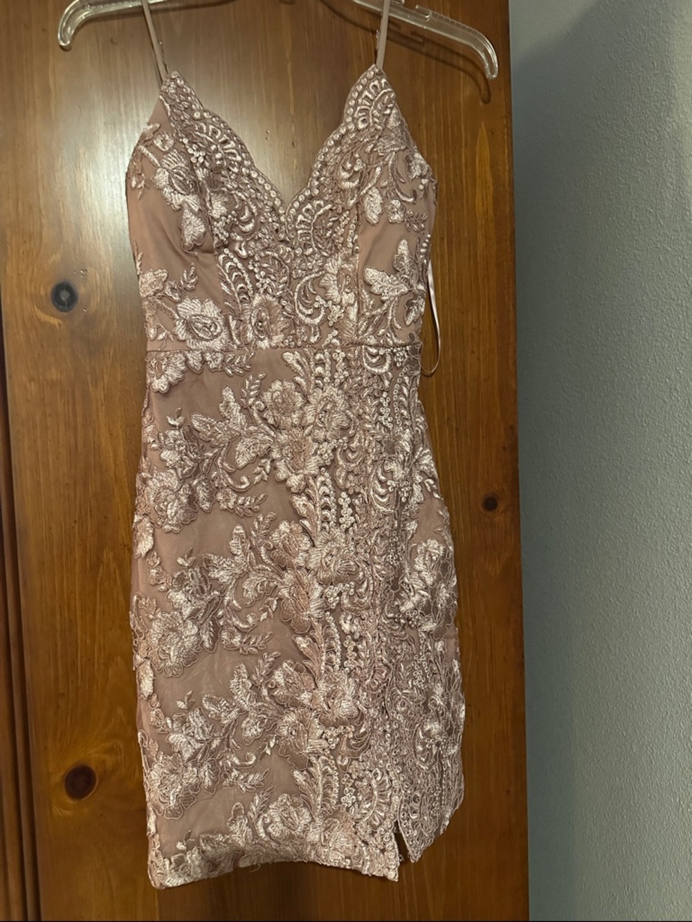 Windsor Blush Rose Gold Lace Mini Dress